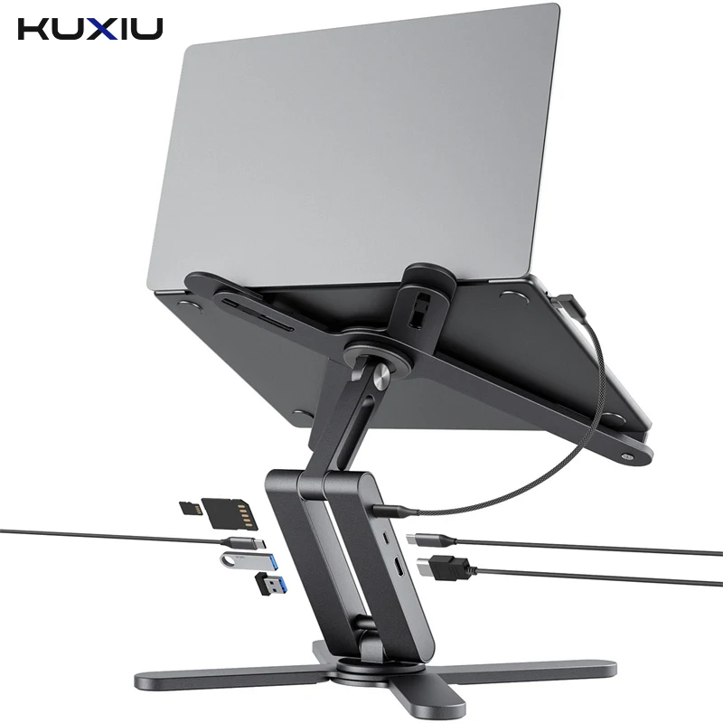 KUXIU X53 Mini Laptop Stand, 8 IN 1 Adjustable Holder, MAX PD 100W ,4K60HZ，With SD&TF Card Slot,Can Connect Mouse, Keyboard
