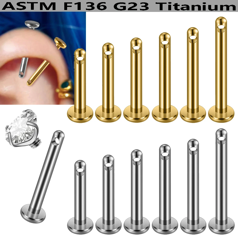 1PC G23 Titanium Side-drilled Lip Labret Studs Ear Helix Rook Studs Can Add Tops Jewelry Cartilage Tragus Daith Piercing Jewelry