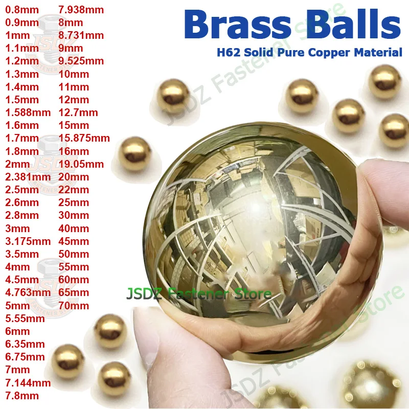

1-200pcs 0.8-45mm Solid Brass Ball Bead Anti-corrosion H62 Pure Copper Ball 1/1.5/2/2.381/3/4/5/6/7/7.938/8/9/10/11/12.7/15/16