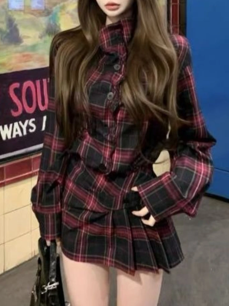 Dark Academia Halloween Abito scozzese vintage New Chic Manica lunga monopetto Abiti a pieghe Autunno High Street Clothes 2025