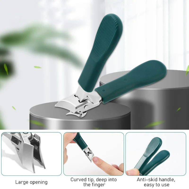 กรรไกรตัดเล็บ Anti-Splatter ใหม่และตะไบเล็บแก้ว ช่องกว้างและใบมีดโค้ง ทําจากสแตนเลส Hypoallergenic, P