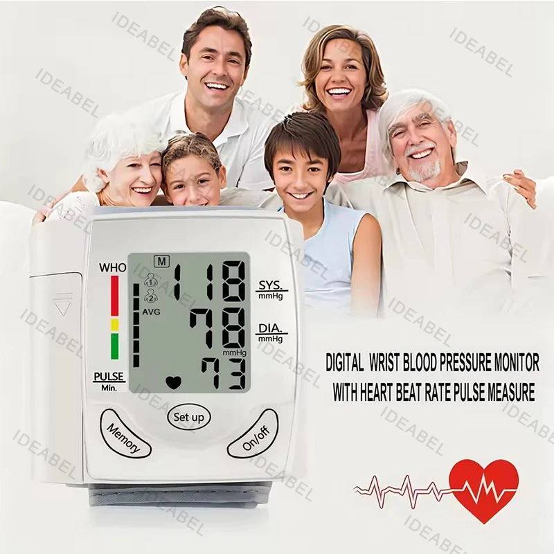 Digital Wrist Blood Pressure Monitor Heart Rate Pulse Meter Measure Sphygmomanometer LCD Screen Forehead Thermometer Health Care