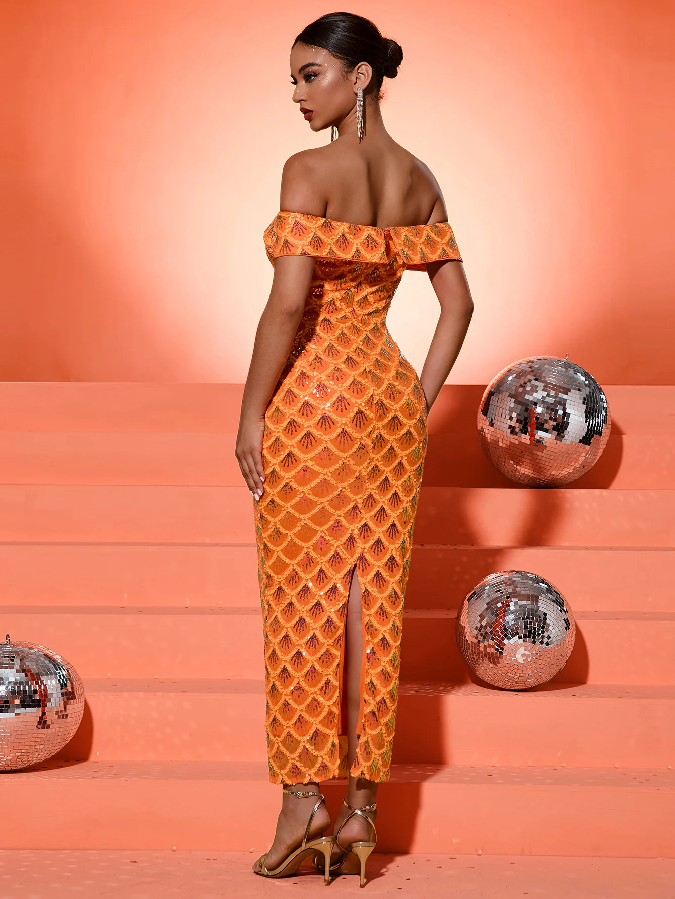 فستان UNITHORSE بفتحة كتف واحدة متألقة للحفلات، فستان أنيق مفتوح من الأمام لامع للنساء