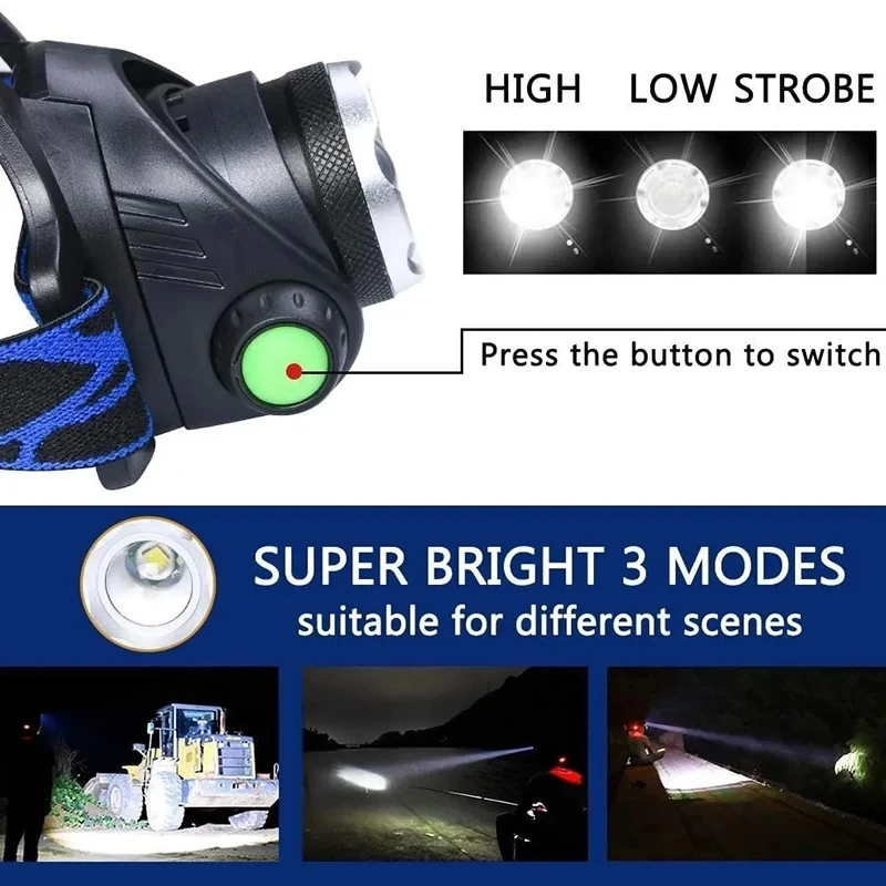 Linterna LED con Zoom, fuente de luz recargable para acampar, caza, pesca al aire libre