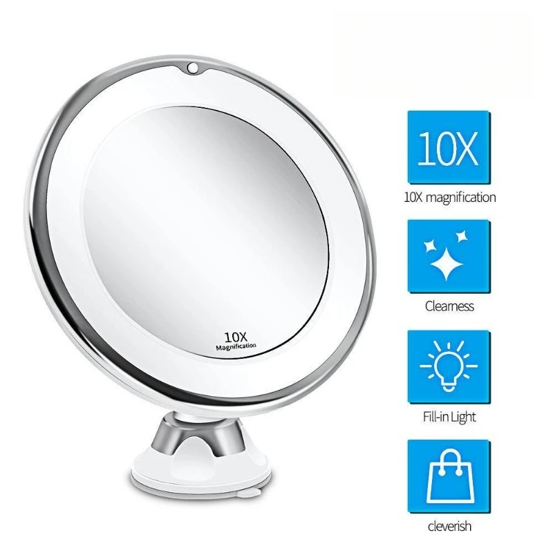 Makeup Mirror with Led Filling Light 10X Times Magnification Dry Battery Suction Cup Folding Beauty Mirror