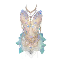 Gradient Mermaid Crystal Metal Chain with Butterfly Embroidery Tube Top Bodice Sexy Beauty Water Sports Music Festival Party