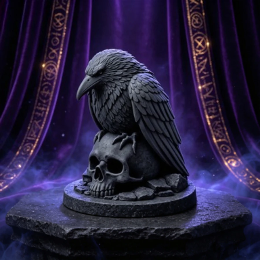 Mysterious Black Crow Skull Statue Gothic Crow Plastic Statue Dark Fantasy Bird Sculpture Desktop Decoration Home Halloween Gift