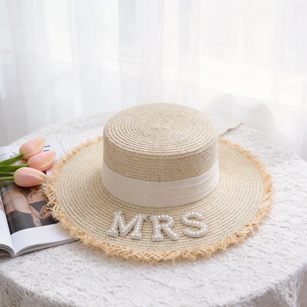 

Жемчужная соломенная шляпа для невесты, на девичник, свадебный праздник, подарок для будущей супруги, украшение для медового месяца
