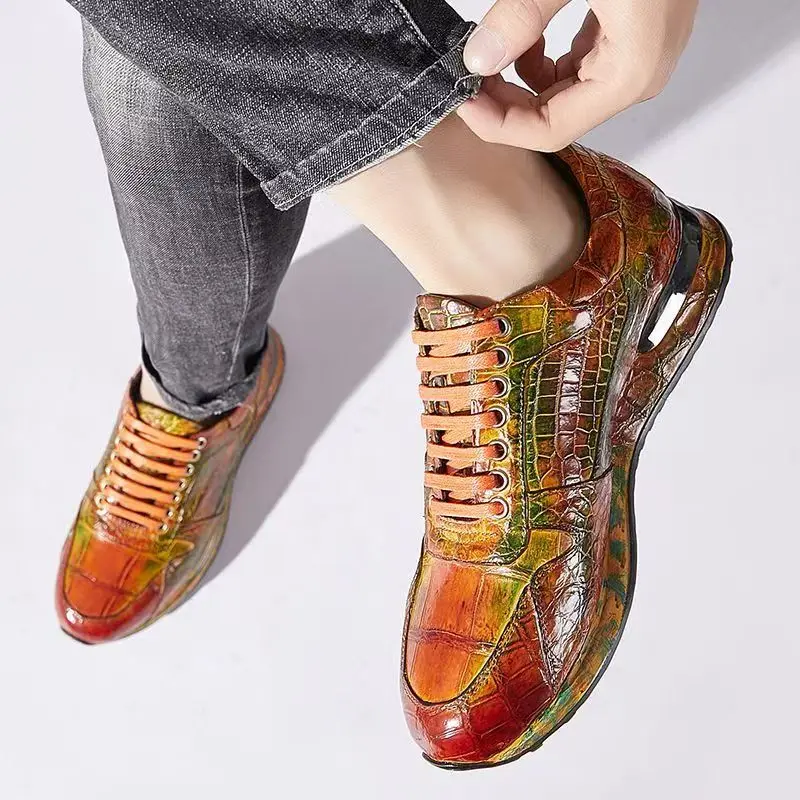 2025 새로운 도착 패션 악어 가죽 인과 신발 남성, 남성 정품 가죽 운동화 pdd603