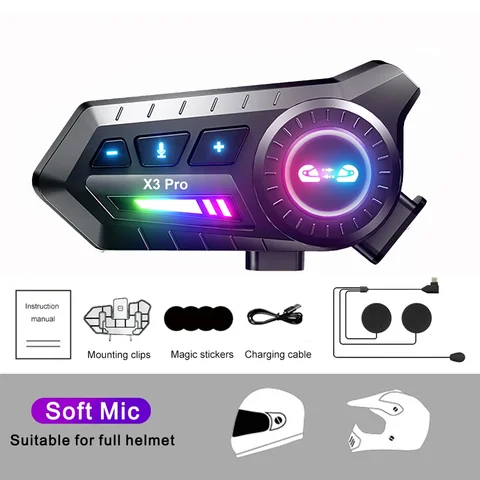 Мотоциклетная Гарнитура-интерком X3 Pro С Bluetooth, FM-радио (500 М), Водонепроницаемая, Беспроводная, Для Домашнего Телефона