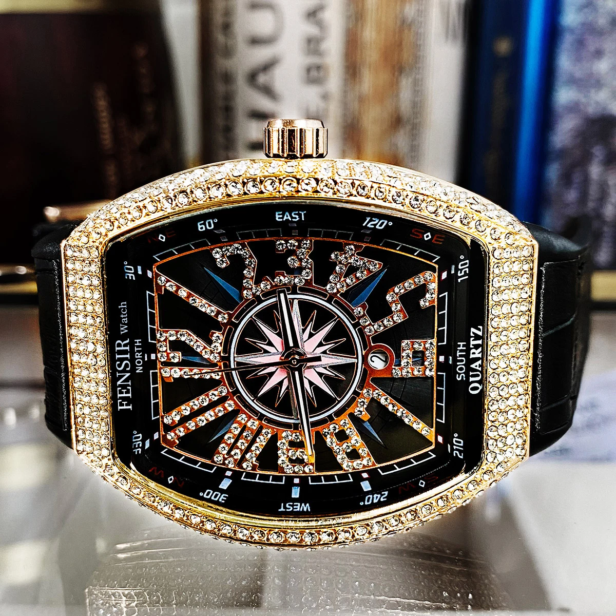 Montres de luxe haut de gamme similaires à Franck Muller, montres en forme de tonneau pour hommes avec incrustations de diamants étoilés, montres de couple, une paire de montres pour hommes et femmes, le meilleur cadeau pour lui/lui