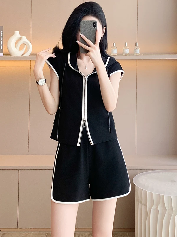 

Salt Series Street Style Casual Sports Set Women's Summer New Fashion Age-defying Hoodie Top Shorts Two-piece Set