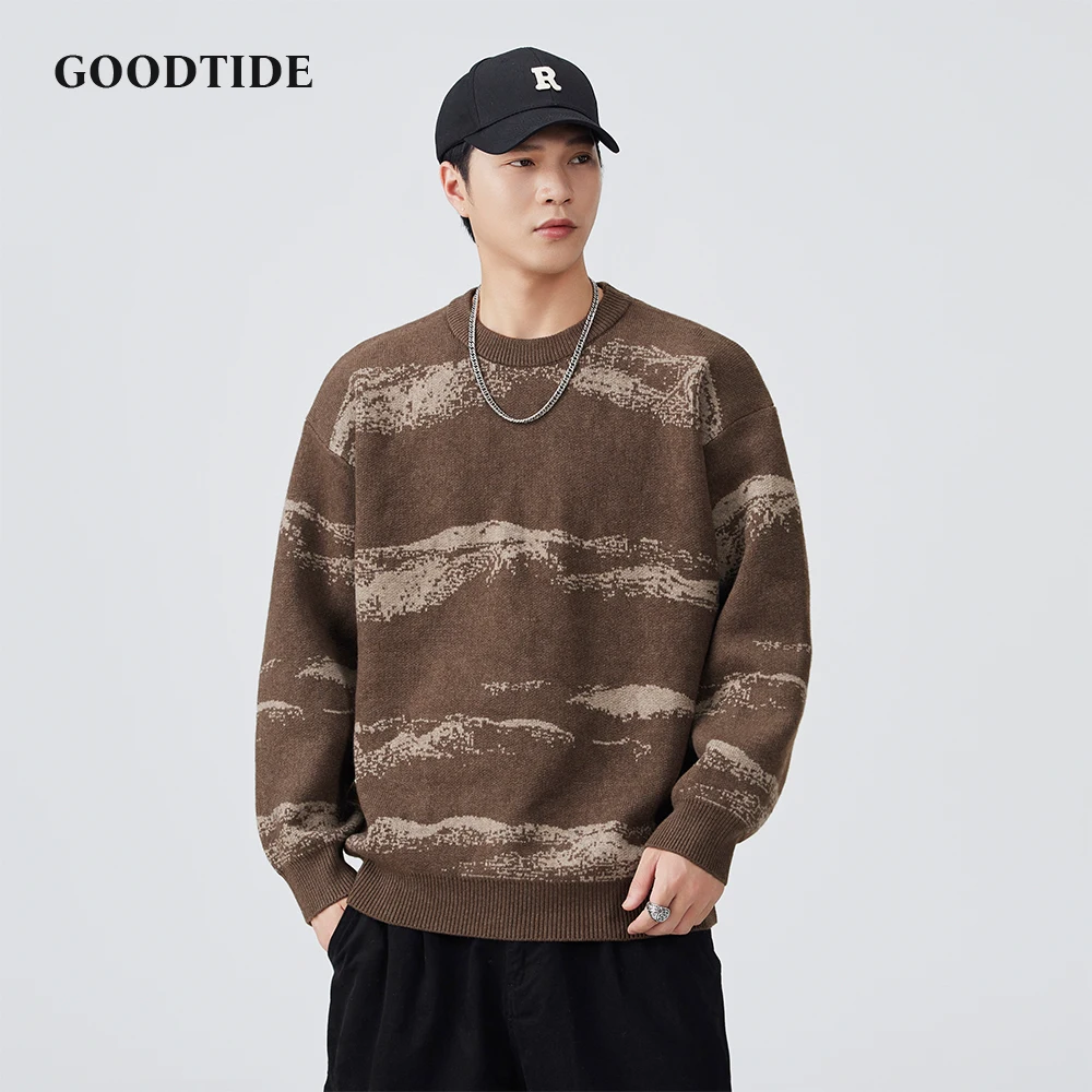 

Fashion Men's Casual Landscape Pattern Sweater Autumn Winter Crew Neck Knitted Pullover Comfortable Soft Long Sleeve Jumper Top