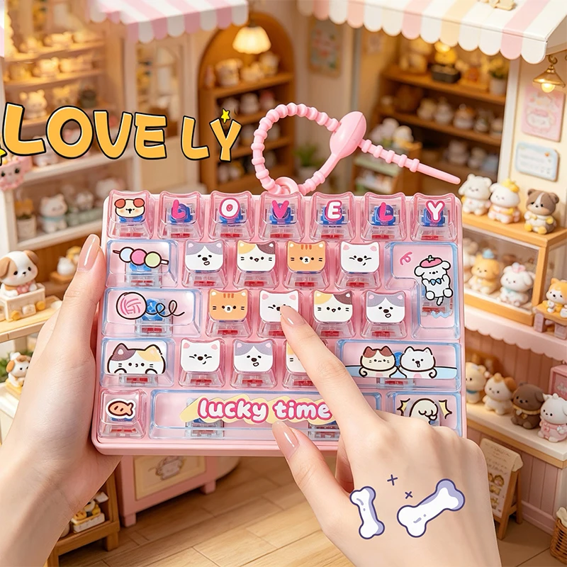 Cartoon Cat 26 Grid Keyboard Keychain Decoration Fingertips Decompression Backpack Keychain Pendant Couple Festival Gift Decor
