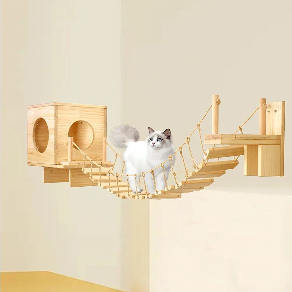 

Wall House for Cat Tree Sisal Rope Toys for Cats Customized Solid Wood Elevated Playground Suspension Bridge Pets Pet Furniture