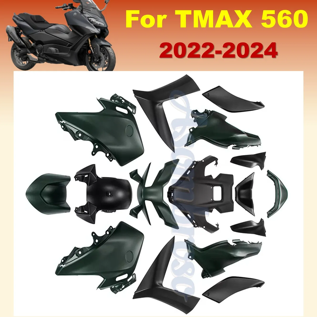 Pedal Motorcycle Fairings Kit Fit For YAMAHA TMAX560 2022 2023 2024 Tmax-560 TMAX 560 blackish green body cowling