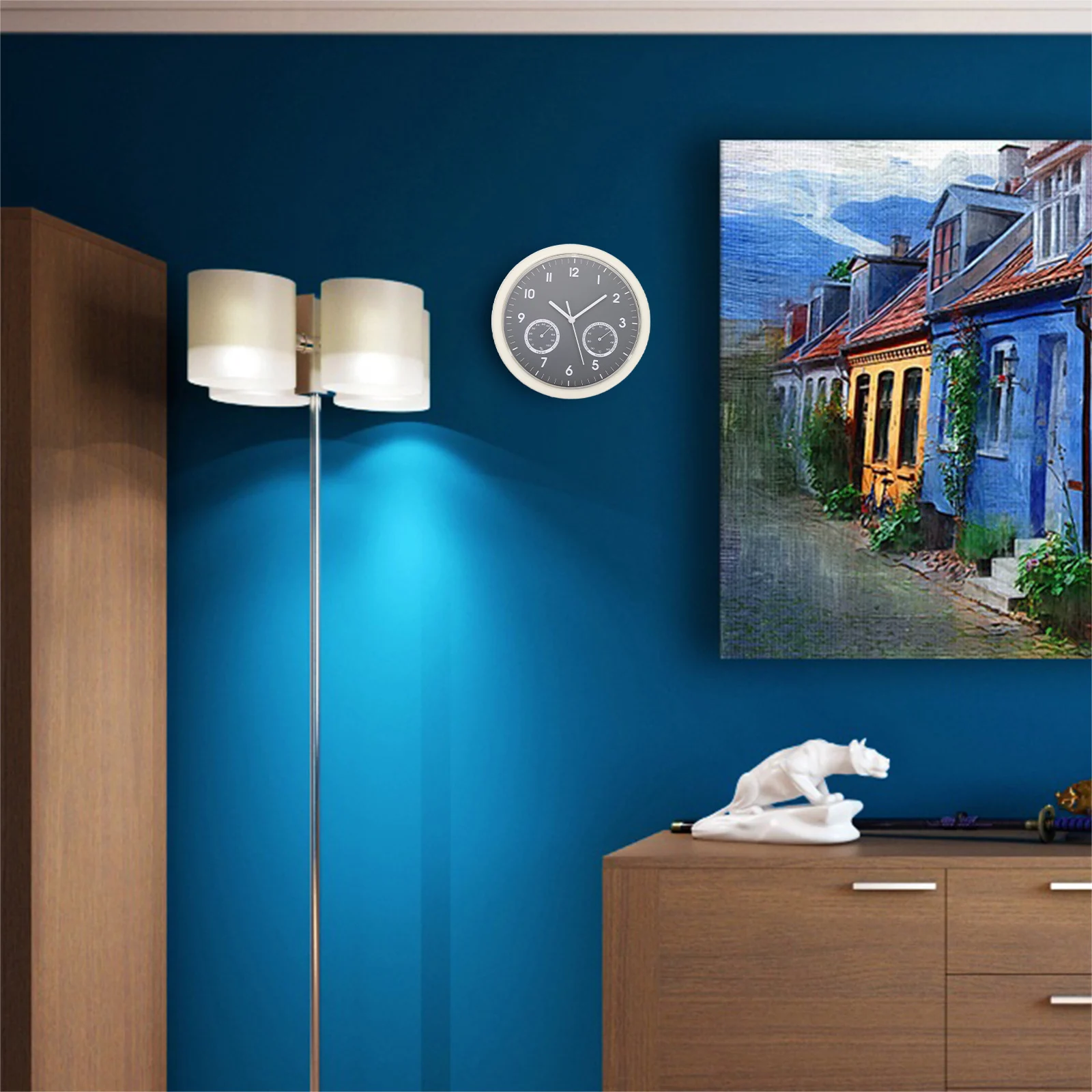 

Temperature and Humidity Meter Wall Clock Hanging with Small Decorative Utensil Modern Mute Bedroom