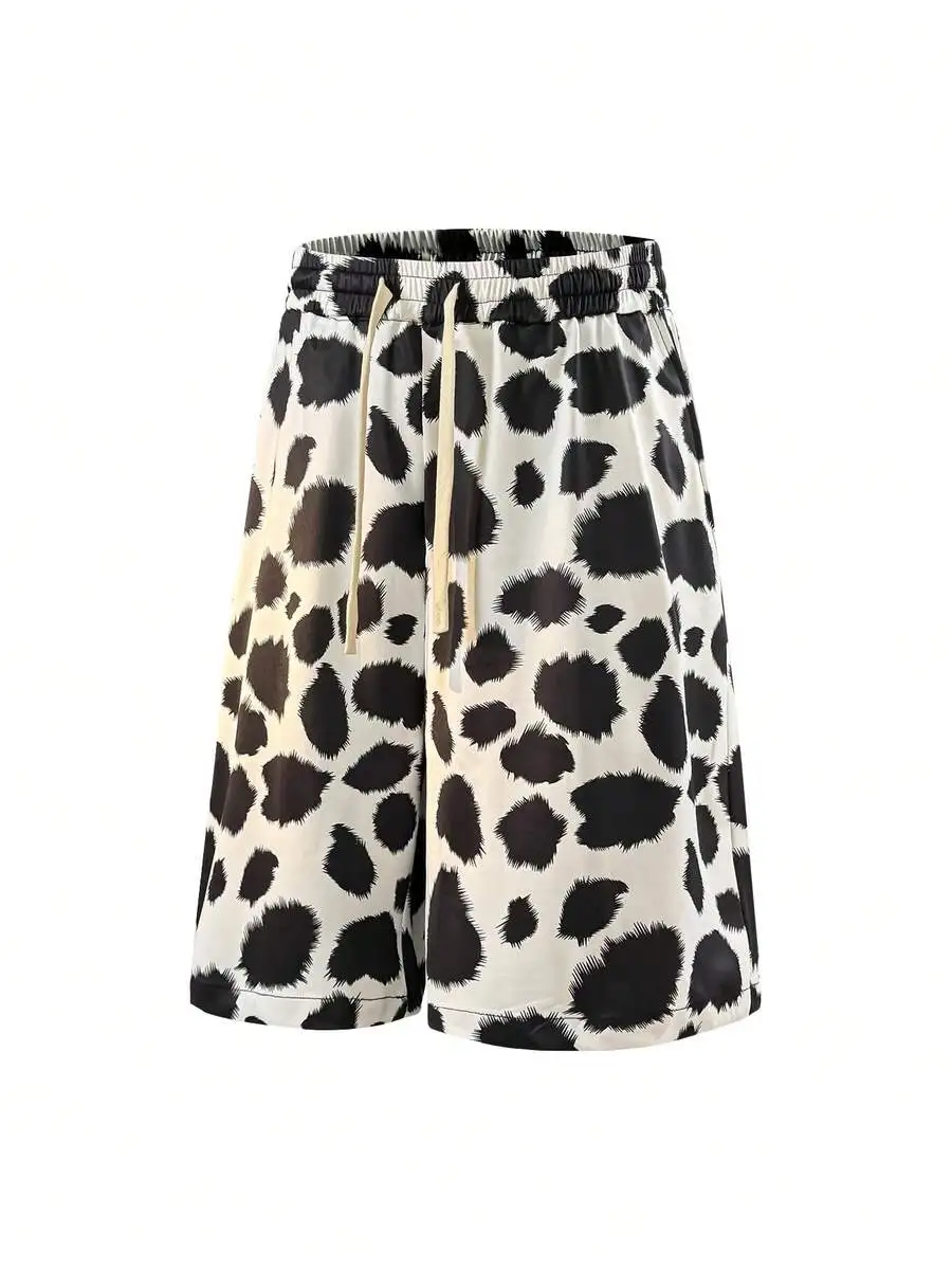 

Mens Loose Fit Leopard Pattern Shorts With Elastic Waist And Drawstring For Summer Casual Beach Wear