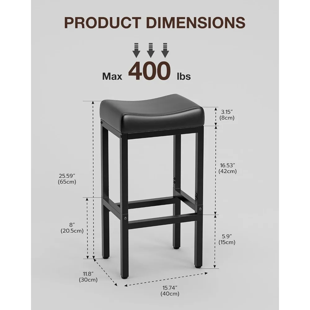 Counter Height Bar Stools Set of 2, Leather Seats, 24 Inch, Adjustable Feet, Easy Assembly for Kitchen Island