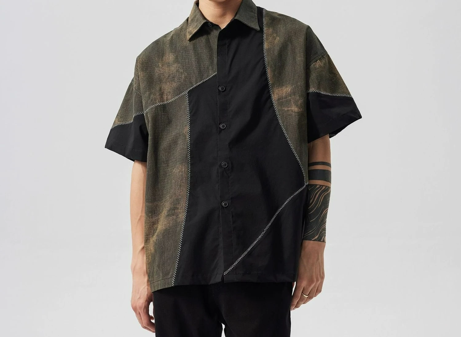 

Splicing Retro Shirt Men's Spring and Summer Contrasting Colors High-end Design Shirt Short Sleeves