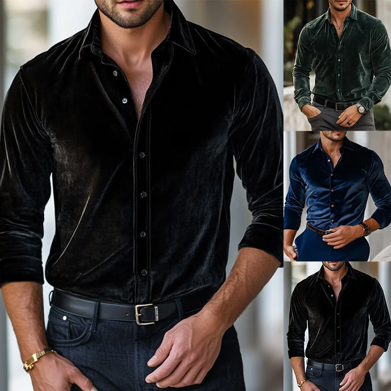 New 2026 Autumn Men's Color  Shirt Standard Fit Long Sleeve Breathable Polyester Fiber PU Leather V-Neck T-Shirt City Walk