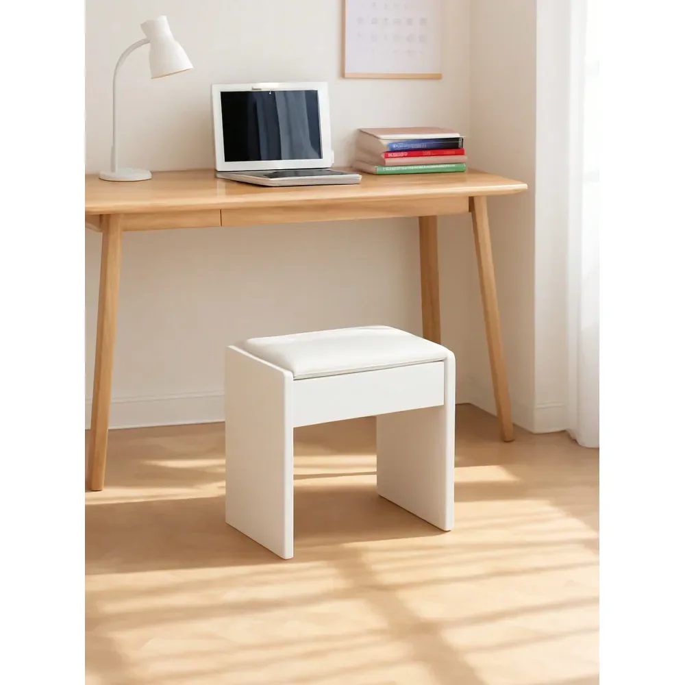 

White Vanity Stool With Soft Cushioned Seat Versatile Extra Seating For Bedroom, Living Room, Or Dressing Area