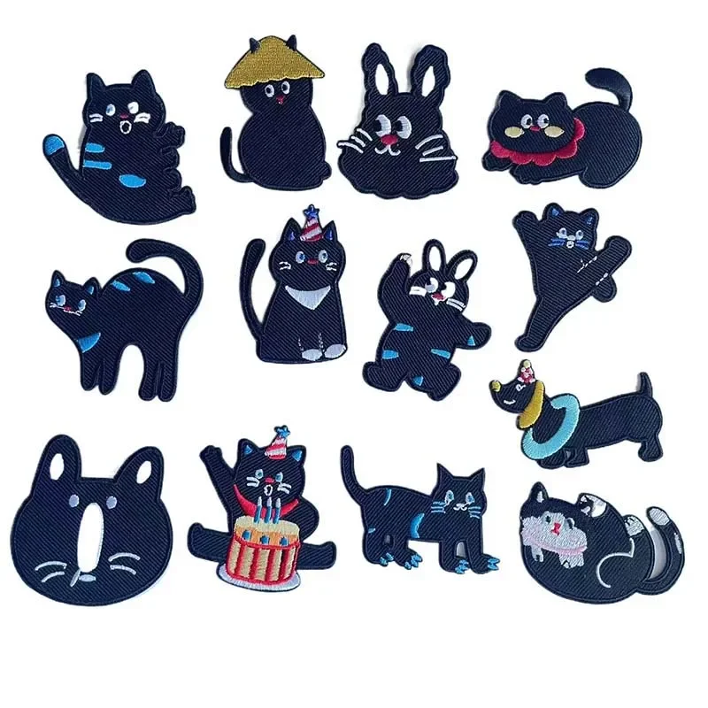 5PCS,13PCS/Black Cat,Dog Fabric Animals Applique Stick on Patch Clothes,Embroidery Self Adhesive Patches Clothing Repair Sticker