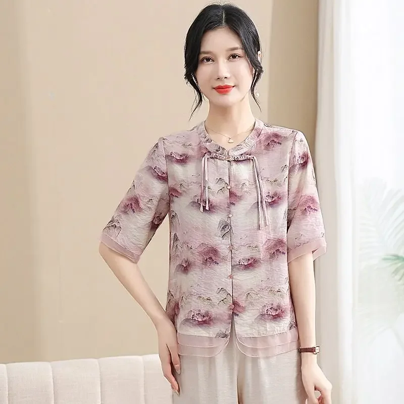 

Mom's Dress Shirt Retro Top Temperament Women's New Chiffon Shirt