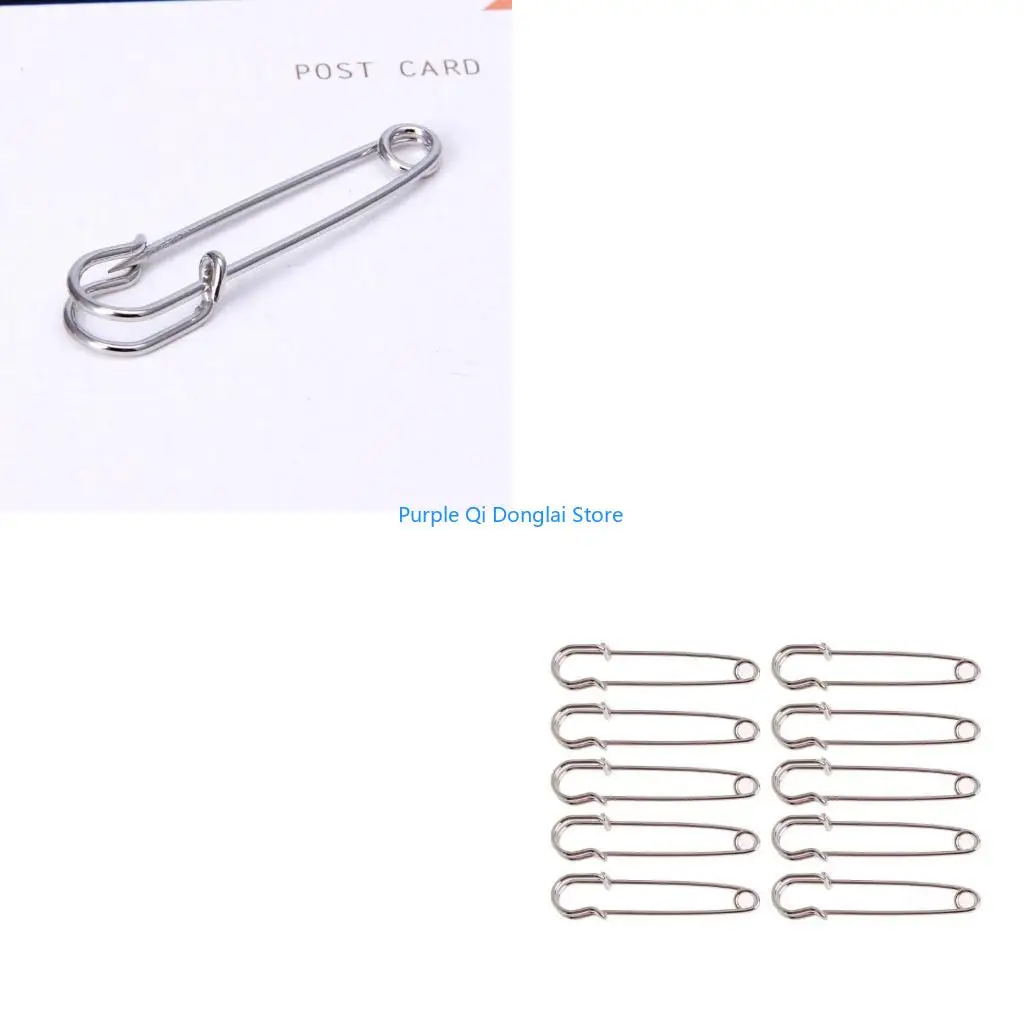 L21E 10 Pcs/Set Silver Tone Safety Pins Large Strong Heavy Duty Pinning Findings DIY Sewing Tools for Clothes Crafts Sewing
