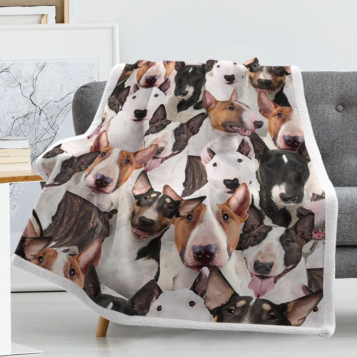 Bull Terrier Dogs Throw Blanket Printed Plush Blanket Super Soft Sherpa Blanket for Couch Sofa Bed 75x100cm 130x150cm 150x200cm