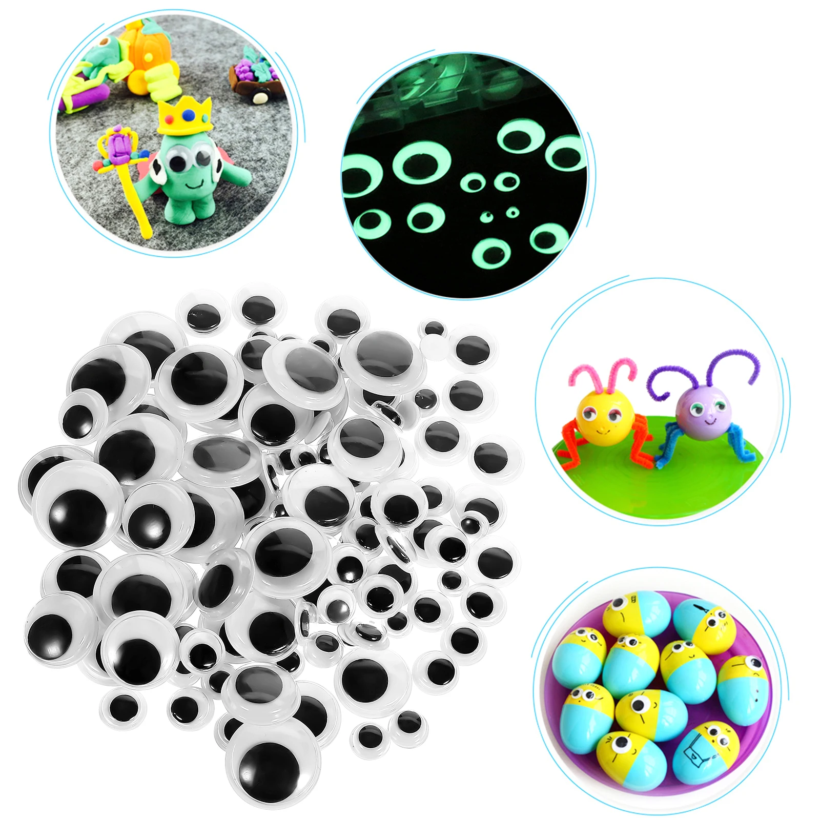 

120 Pcs Luminous Fake Eyes Plastic Toy Self-adhesive Craft Eyeballs Black Ultraviolet Light