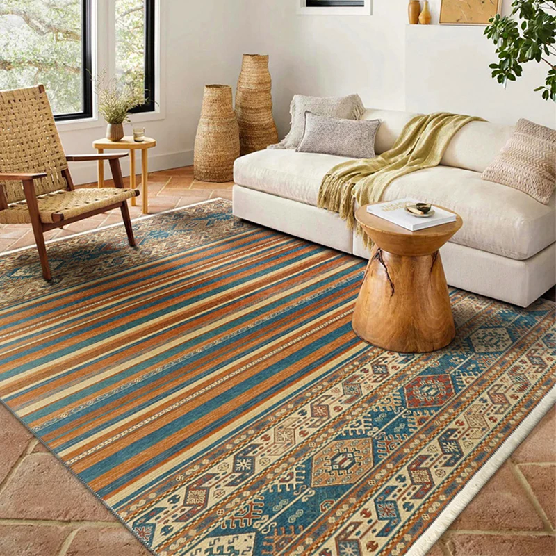 

Bohemian Ethnic Style Cotton Carpet Living Room Woven American Vintage Large Rug for Bedroom Decor Washable Bedside Non-slip Mat