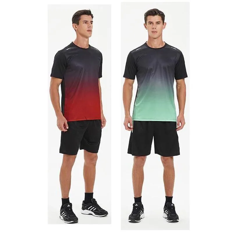 Fitness Clothes Men Ice Silk Quick Drying Sportswear Suit Short Sleeve Sports T-shirt Shorts Running Tracksuit Gym Training Set