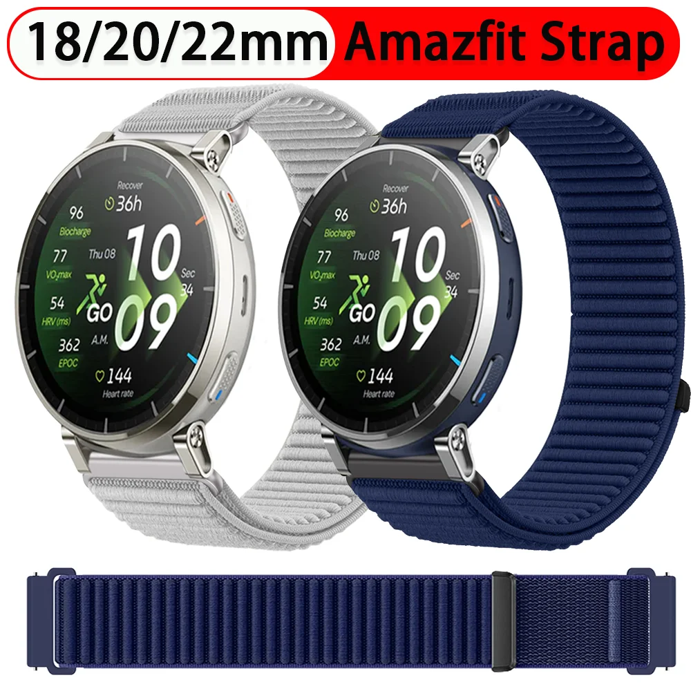 Pulseira de Nylon 18mm 20mm 22mm para Amazfit Active 3 2 Square Active Max, Bracelete Amazfit T-Rex3 Pro 48mm 44mm Bip 6 5 Balance 2