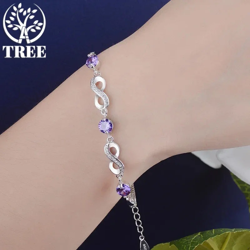 

ALITREE 925 Sterling Silver Purple Zircon Number 8 Bracelet Women Luxury High Quality Jewelry Birthday Party Gift Accessories