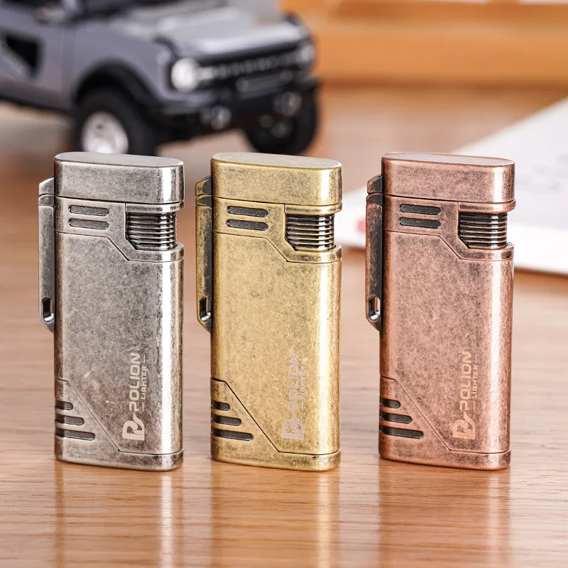 New Style Double Fire Direct Jet Gas Lighter Metal Electroplating Belt Hanging Air-proof Windproof High Temperature Inflatable