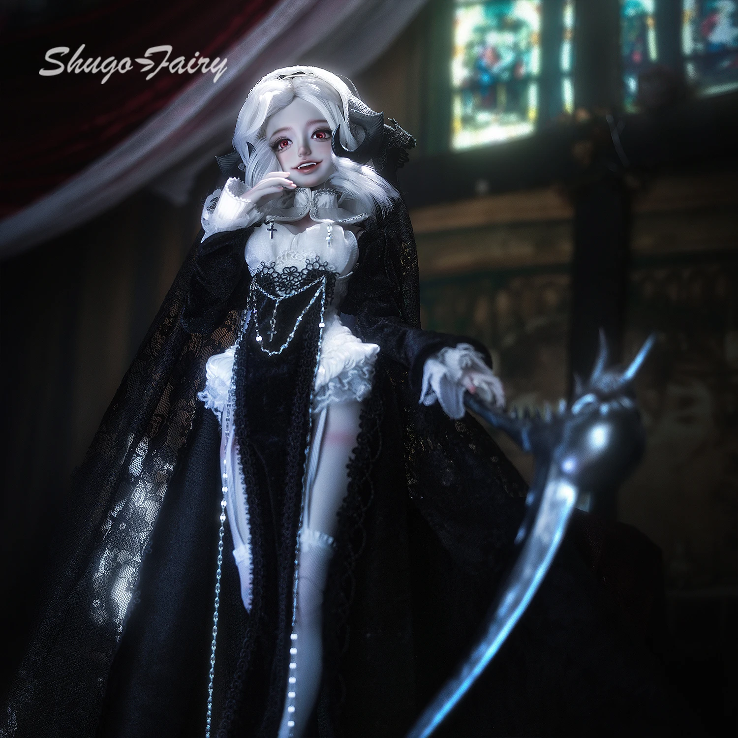 BJD 인형 1/4 카스케드라 풀세트 C 바리 큰 가슴 몸체 악마 염소 뿔 수녀 사탄 악마 테마 레진 피규어 슈가페어리