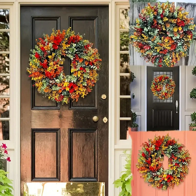35cm Artificial Wreath Autumn Eucalyptus Wreath Background Wall Window Wedding Party Gifts Christmas Decorations for Home Garden