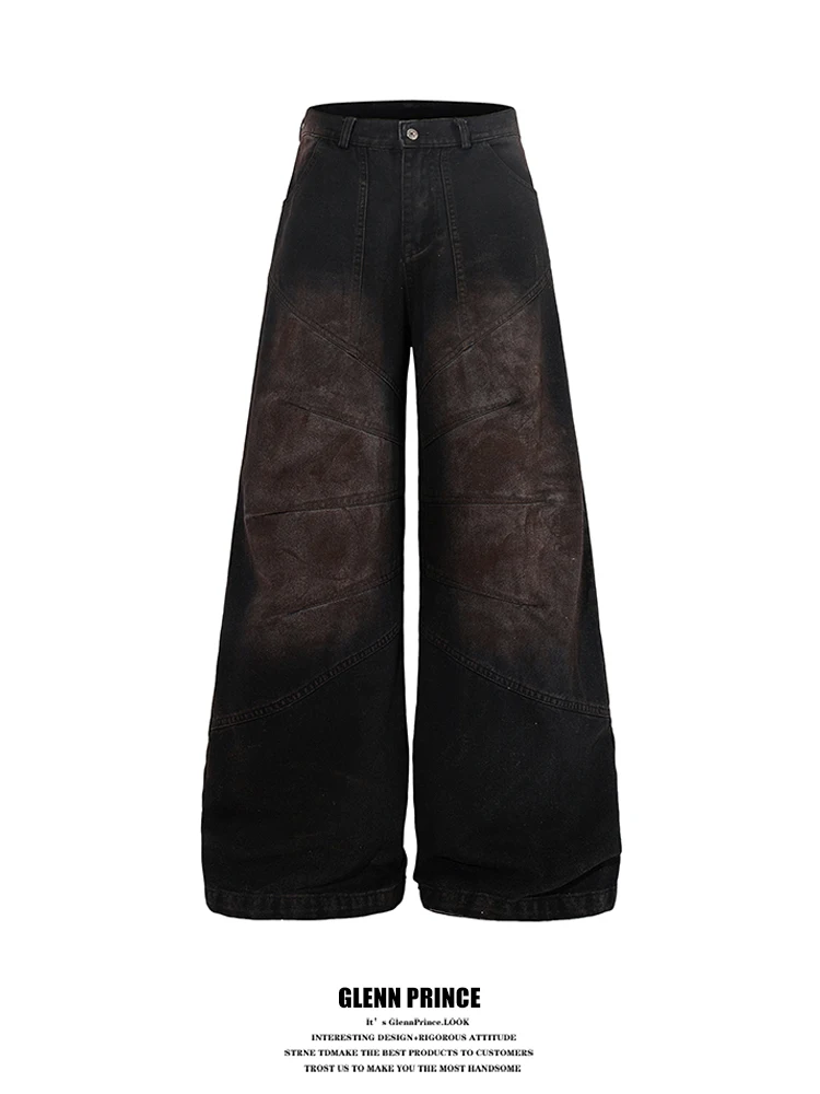 

American Retro Bla Denim Jeans Men's High Street Vibe Loose Wide Leg Knife Long Pants Wear Resistant Not Easy to Deform