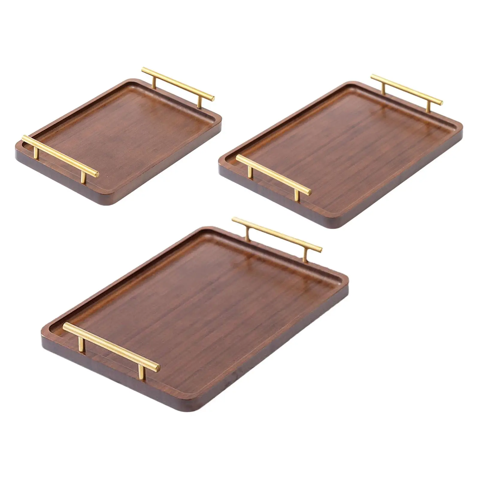 Bandeja de servicio de madera con asas de Metal, plato de madera, bandeja para aperitivos, mesa de baño, centros de mesa, mostrador, hogar, té y café