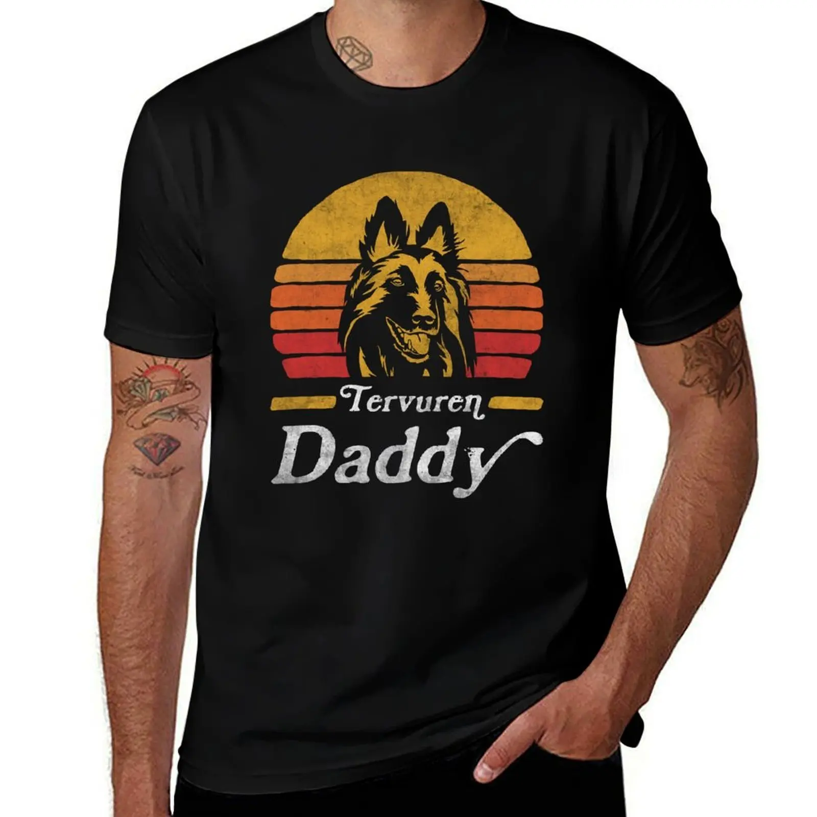 

Retro Vintage Belgian Tervuren Daddy T-Shirt man tshirt cotton t shirts high quality T-Shirt