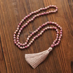 6mm Rhodochrosite 108 Mala Beaded Necklace for Meditation Yoga Prayer Jewelry Japamala Rosary for Women