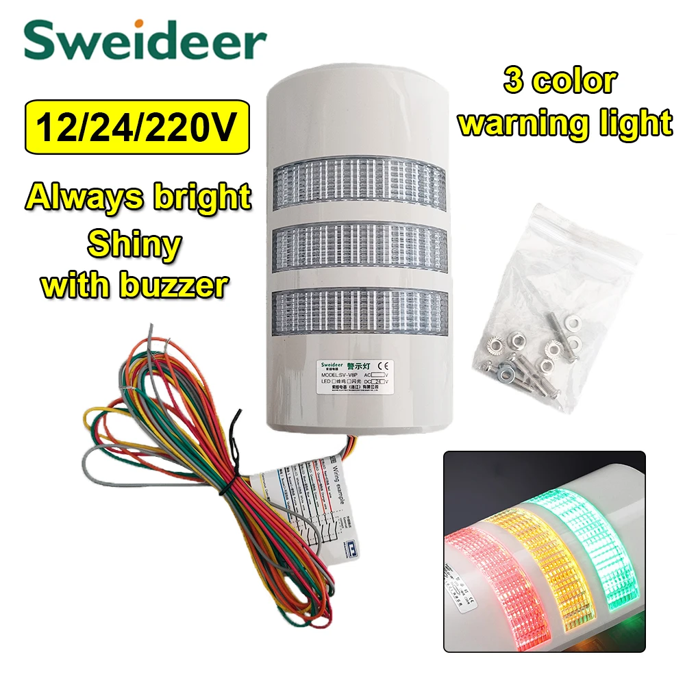 luz de aviso led com campainha de voz montagem na parede alerta tres cores luz de alarme para equipamentos eletricos 12v 24v 220v 01