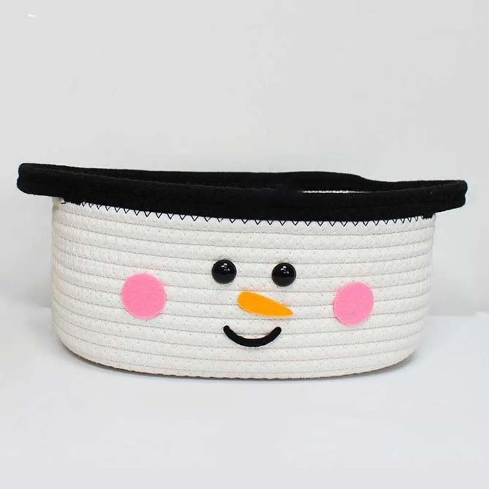Dual Handles Christmas Woven Basket Cartoon Pattern Braided Texture Cotton Rope Storage Bin Eco Friendly Washable Material