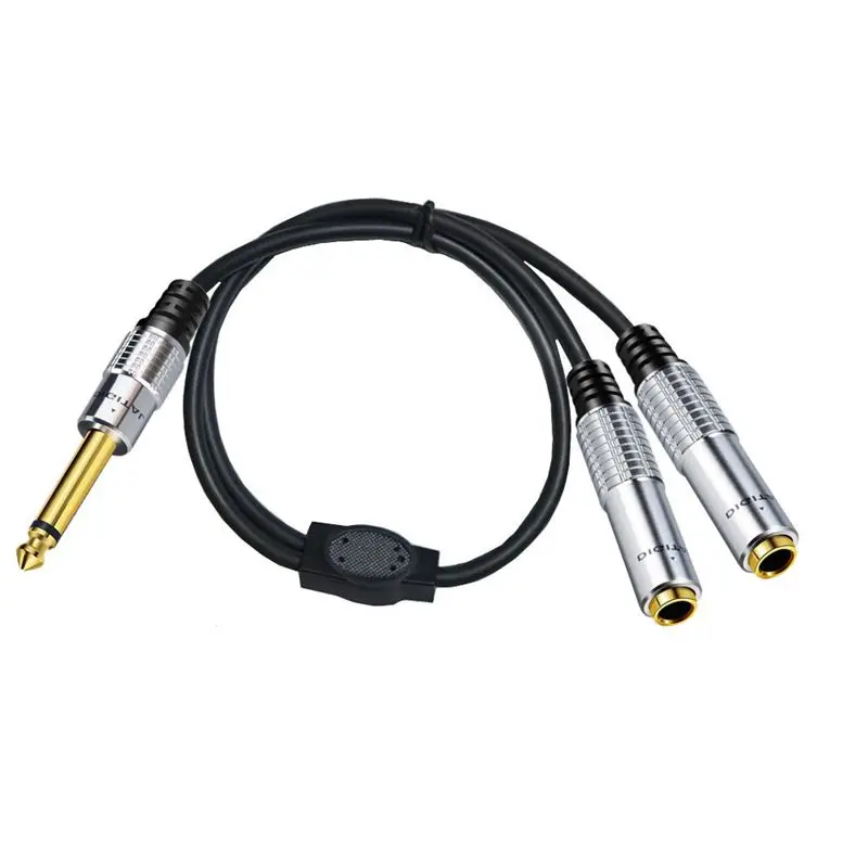 Metal Shell Gold-Plated 1/2 6.35mm Mono To 2 6.35mm Male And Female Audio Speakers Y-Shaped Extension Cable