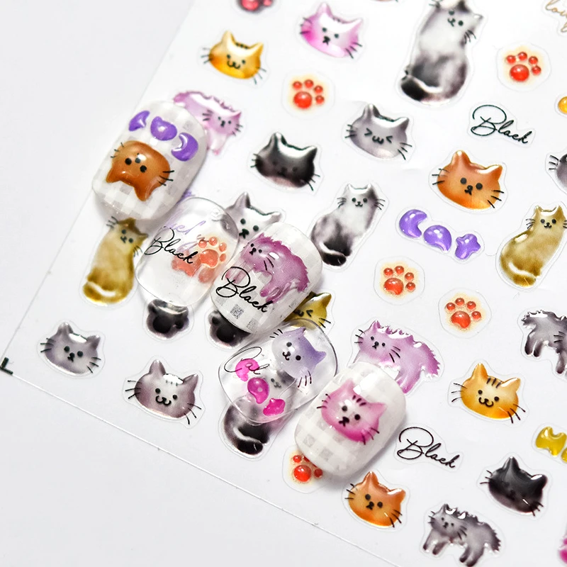 Lovely Kitten Cat Claw 3D Jelly Self Adhesive Nail Art Decoration Stickers Cute Cream Cake Star Flower Manicure Decals Wholesale