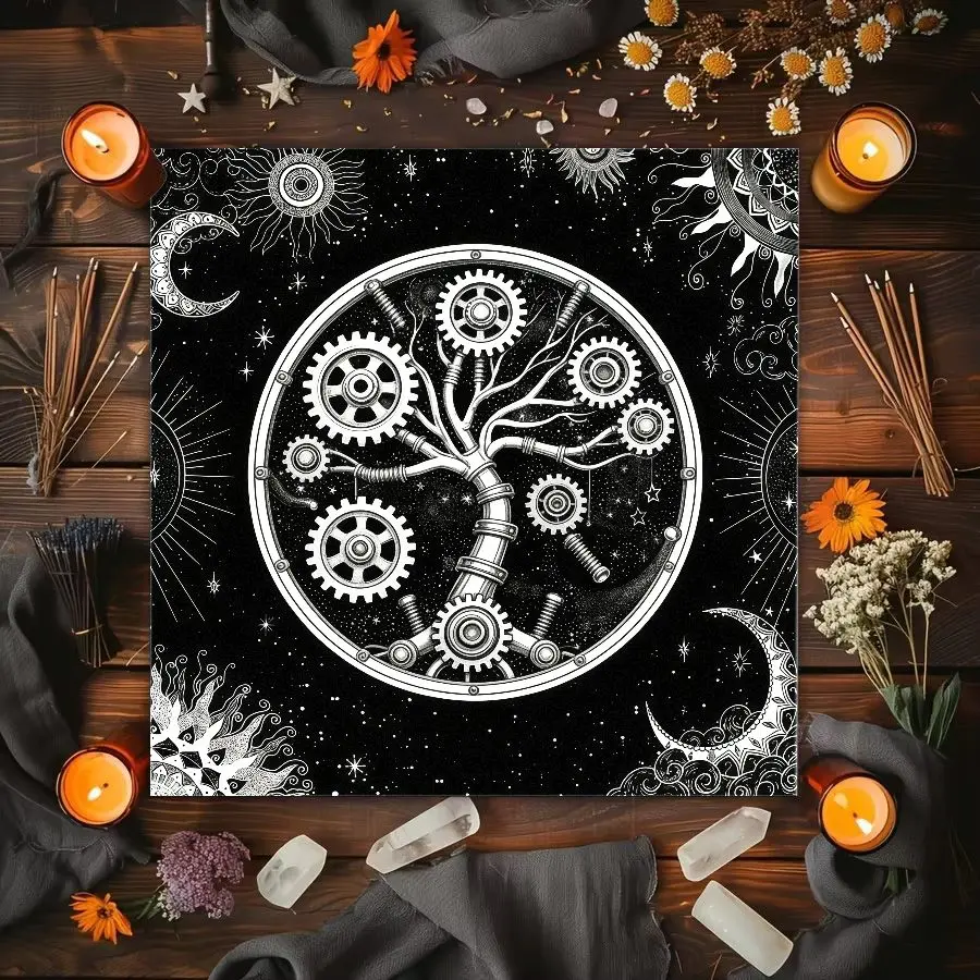 VIKAMA Zodiac Altar Cloth Black Blue Tree of Life Astrology Tarot Table Mat for Divination