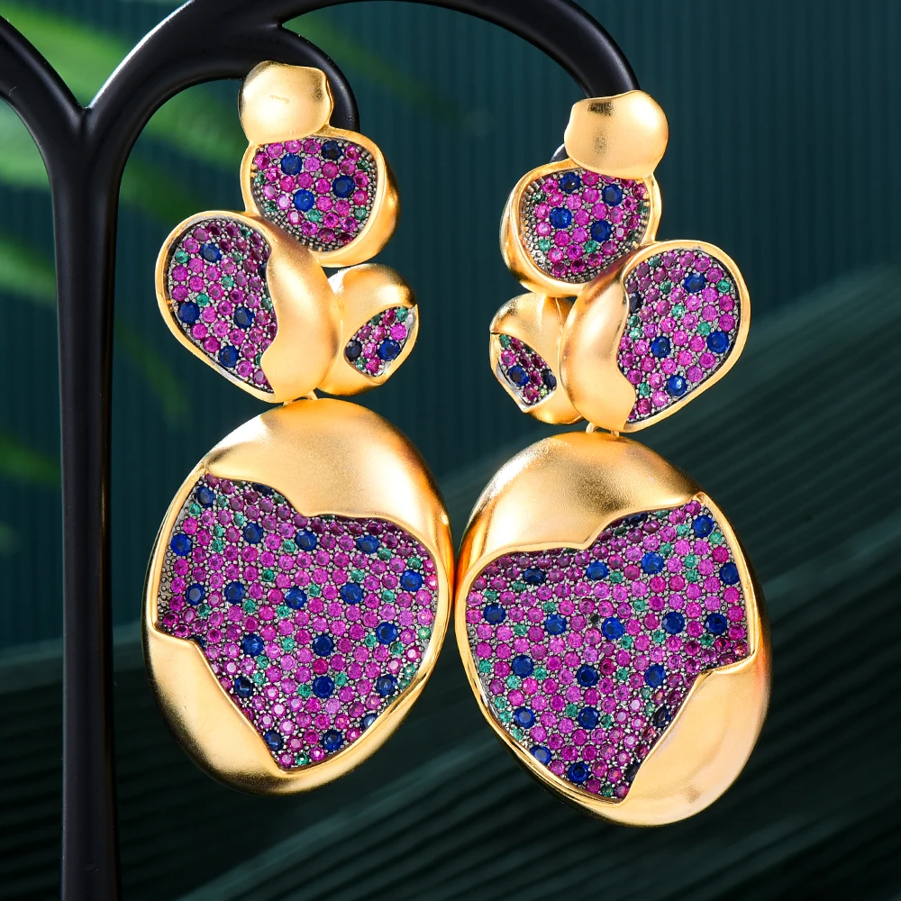 GODKI Fashion DUBAI Long Green Pink Drop Earrings for Women Trendy Elegant Created Big Simulated Pear Earrings Wholesale