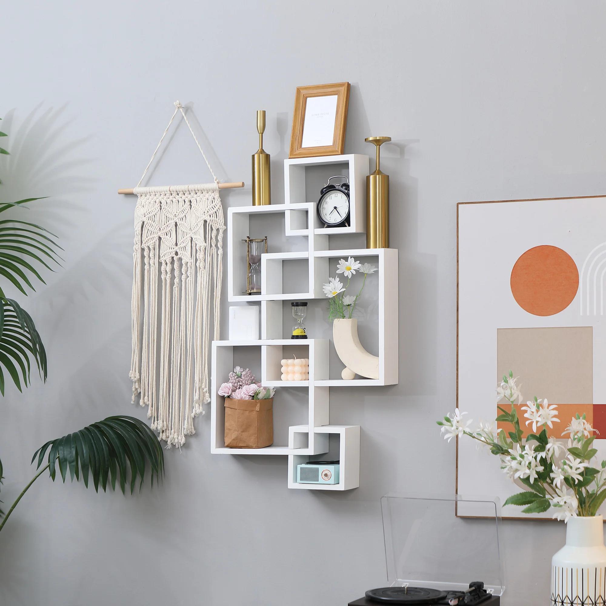 HOMCOM Estantería de Pared con 5 Cubos para Salón Dormitorio 49,5x10,2x86 cm