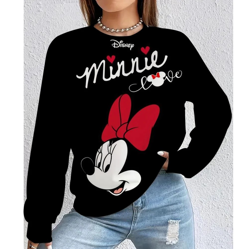 Ropa deportiva de otoño para mujer, Sudadera con capucha con estampado de Mickey Mouse de Disney, jersey suave cómodo con cuello redondo, ropa informal para mujer